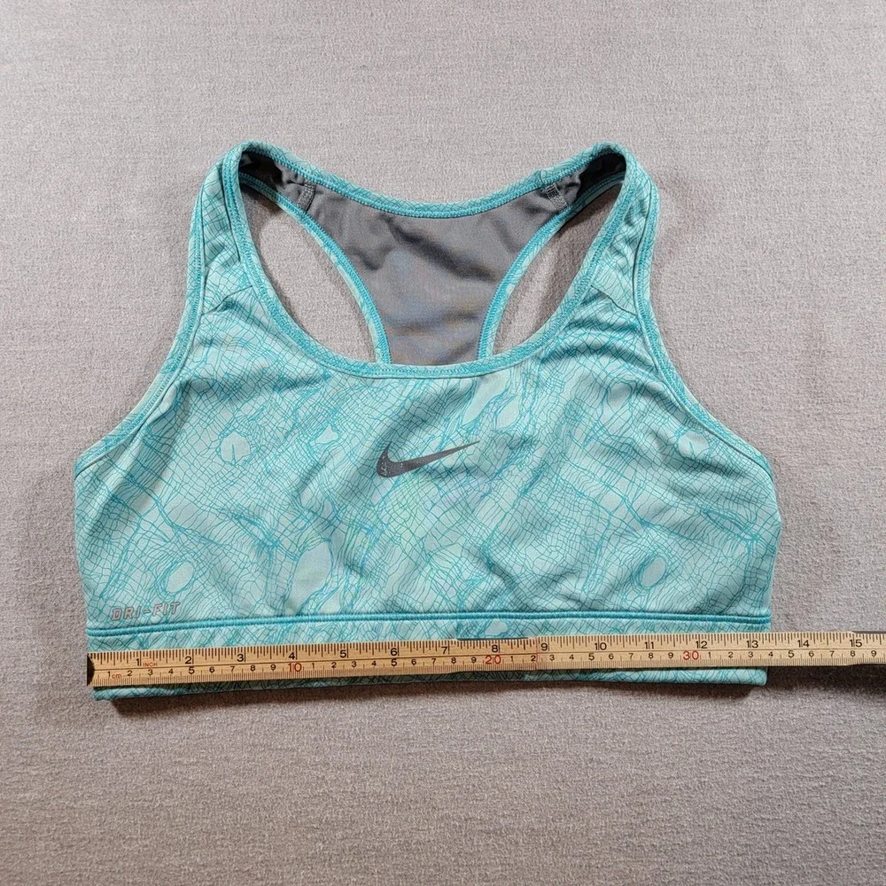 Nike Sports Bra Womens L Teal Good Dri-FIT Racerback Abstract Print Workout